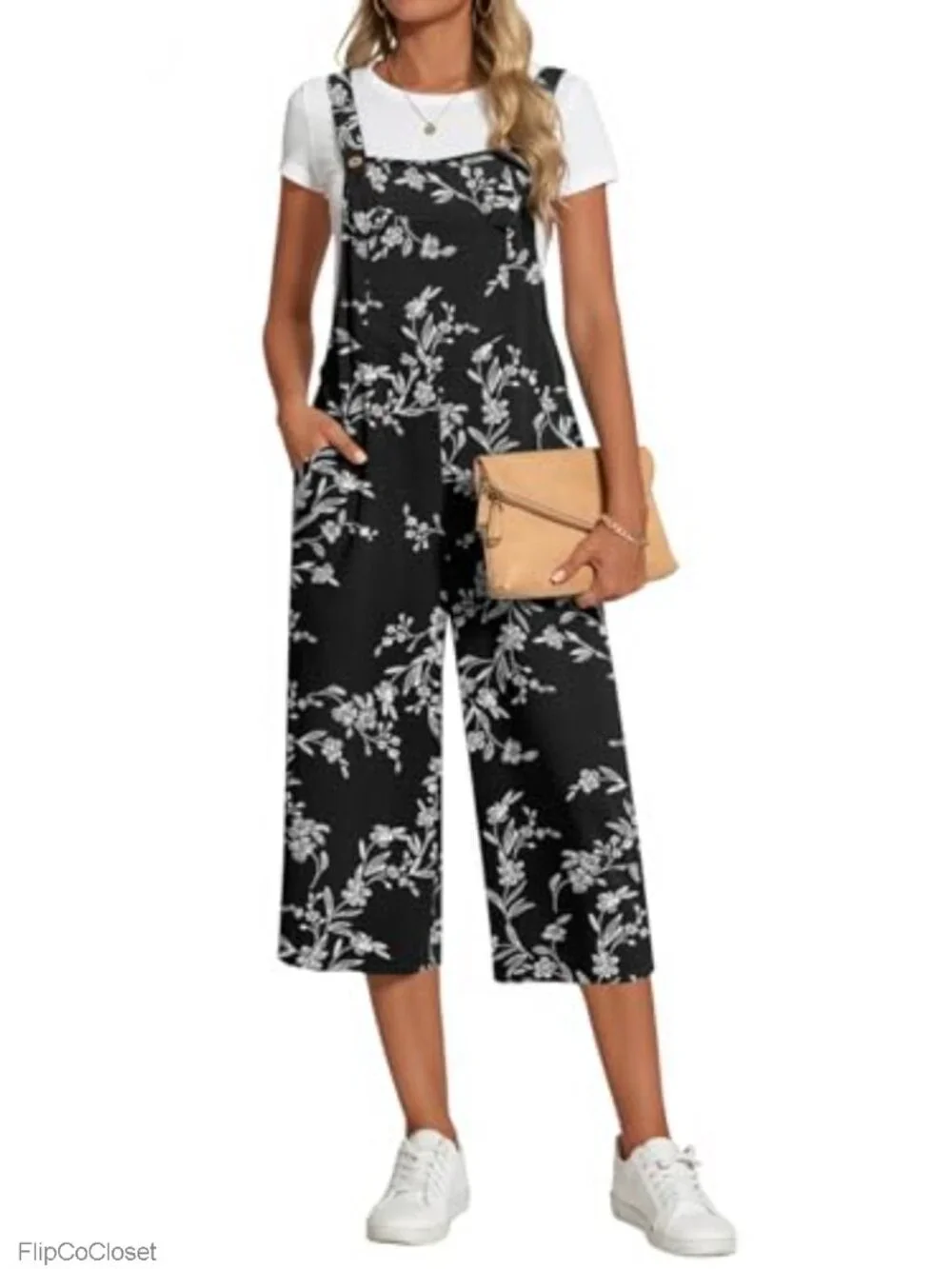 Women's Casual Wide Leg Overalls Sleeveless Rompers with Pockets